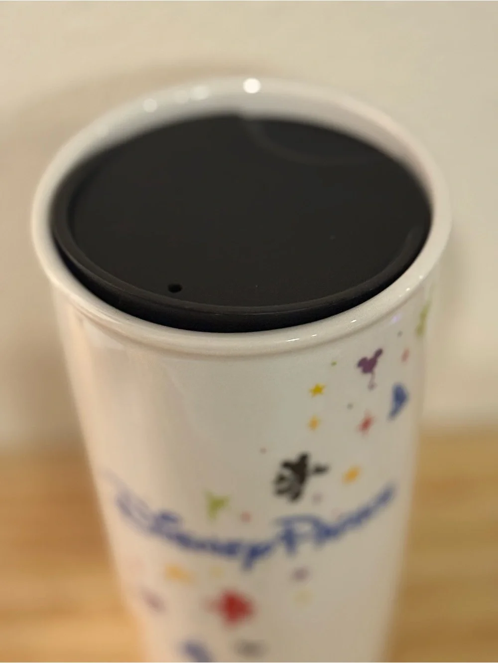Disney Parks Starbucks White Ceramic Tumbler Cup 12 oz With Lid
